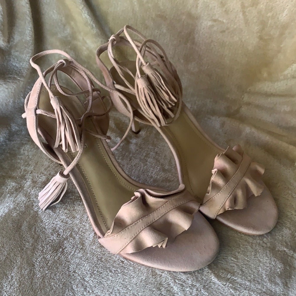 Marc Fisher Women’s Pink Ruffle Wrap Up Heels